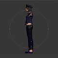 Police Officer with Badge in Uniform Arms Outstretched Against Dark Background