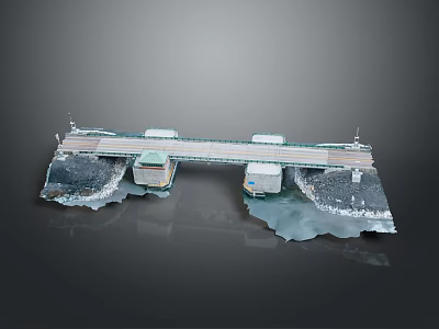 Detailed Scale Bridge Model With Piers Deck Water And Ice Components 3d model