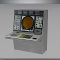Vintage Control Console Featuring Circular Orange Display Buttons Knobs And Panel Surface