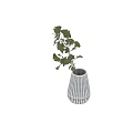 Stylish Bonsai Potted Plant with Gray White Striped Vase and Fresh Green Leaves