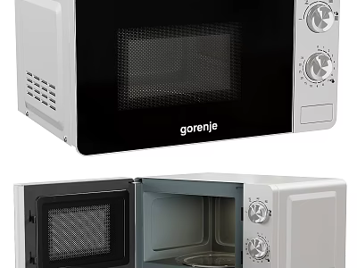 Gorenie Black And White Microwave Oven With Knobs And Open Closed Door Kitchen Appliance 3d model
