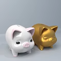 White And Golden Cute Piggy Bank Decorative Ornament Set For Home Decoration