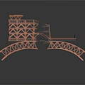 Architectural Construction Model With Metal Truss Frame And Arched Support Structure