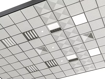 Modern Ceiling Design With Geometric Patterns Recessed Lights And Air Vents 3d model