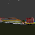 Modern Industrial Factory With Gray Exterior Green Lawn People Walking And Adjacent Building