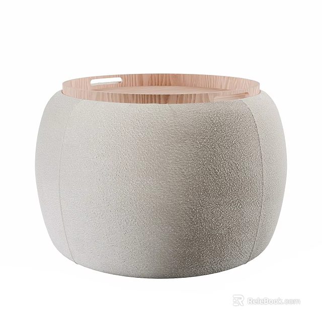 Round Beige Fabric Coffee Table With Wooden Interior And Smooth Surface 3d model 