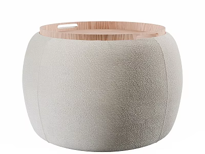 Round Beige Fabric Coffee Table With Wooden Interior And Smooth Surface 3d model
