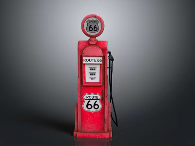 Vintage Red Route 66 Gas Pump With Classic Logo And Number Sign 3d model