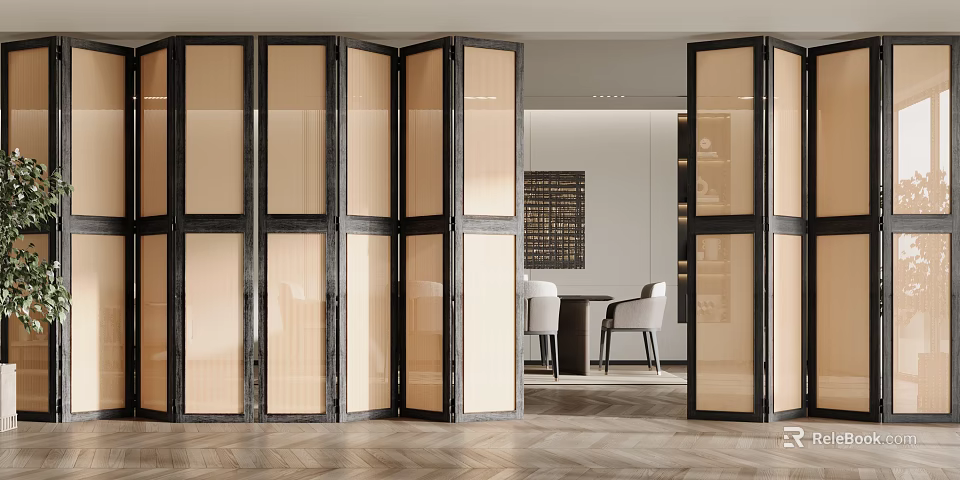 Modern Folding Screen In Elegant Interior With Dining Table And Chairs 3d model