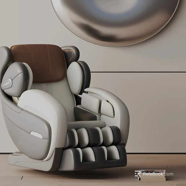Modern Ergonomic Grey Brown Leather Massage Chair With Comfortable Backrest And Massage Rollers 3d model 