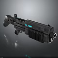 Futuristic Sci Fi Gun With Metallic Body Glowing Blue Green Lights And Detailed Design Structure