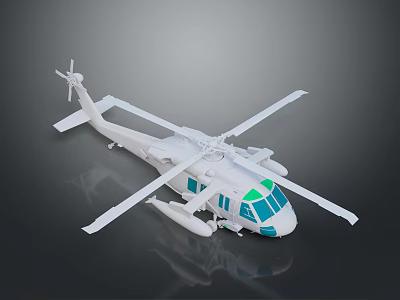 Detailed White Helicopter Model With Green Windows And Dark Background Reflection 3d model