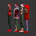 Five Children in Colorful Festive Christmas Costumes with Santa Hats Stretching Arms