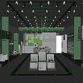 Vibrant Green Sports Store Interior With Football Display Shelves Sportswear And Shoes