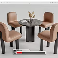 Modern Round Dining Table With Marble Top And Four Light Brown Leather Chairs 3d model
