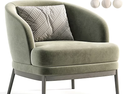 Light Green Leisure Chair With Striped Pillow Dark Legs And White Round Decor 3d model