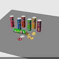 Pringles Snack Cans In Various Colors With Scattered Chips Lid And Speech Bubble Sticker