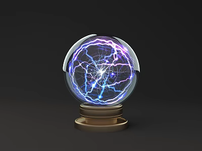 Mystical Crystal Ball with Electric Lightning Purple Blue Glow on Golden Base 3d model