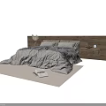 Modern Double Bed With Wooden Headboard Linen Bedding Nightstands And Neutral Rug