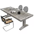 Rustic Wooden Dining Table With Modern Chair Black Mug And Open Book 3d model