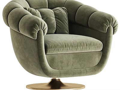 Luxury Green Velvet Accent Chair With Padded Backrest Armrests And Gold Metal Base 3d model
