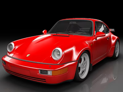 Red Porsche Classic Sports Car With Round Headlights And Silver Wheels 3d model