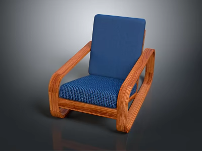 Modern Single Sofa With Blue Fabric Cushion And Wooden Armrest 3d model