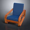 Modern Single Sofa With Blue Fabric Cushion And Wooden Armrest