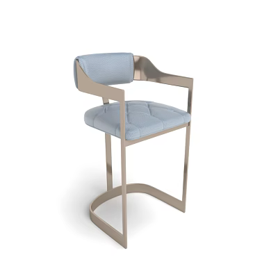 Modern Light Blue Bar Stool With Padded Seat And Metal Armrest Frame 3d model