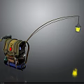 Practical Multifunctional Brown Backpack With Fishing Rod Yellow Lantern And Blue Wheels