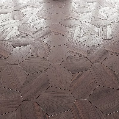 Hexagonal Wooden Floor Components With Natural Grain And Interlocking Design 3d model