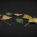 Dry Leaves And Branches Display Natural Autumn Texture On Dark Surface 3d model