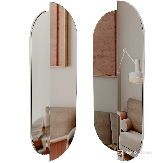 Modern Wall Mirror In Interior Design Reflecting Sofa Floor Lamp And Wall Art 3d model 