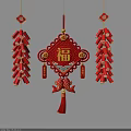 Traditional Chinese Wall Decor With Red Knot Fu Character Firecrackers And Fish
