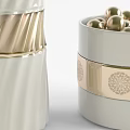 Decorative White Ceramic Vase With Green Branches And Golden Accent Stripes