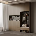 Modern Shoe Cabinet with Clothing Hanging Area Shoe Changing Stool and Storage Cabinets Design