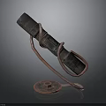 Rusted Metal Device With Curved Bracket And Circular Base On Display Stand