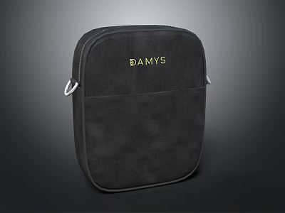 Black DAMYS Square Bag With Silver Strap Zipper Closure And Front Pocket 3d model