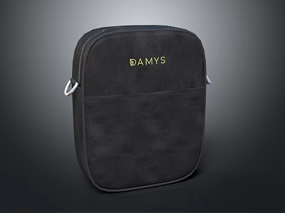 Black DAMYS Square Bag With Silver Strap Zipper Closure And Front Pocket 3d model