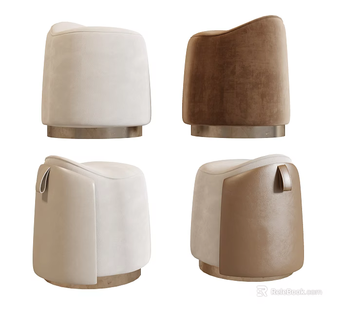 Modern Beige and Brown Velvet Ottoman with Metal Base and Handle Design 3d model 
