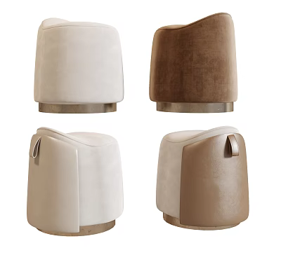 Modern Beige and Brown Velvet Ottoman with Metal Base and Handle Design 3d model