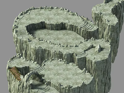 Scenic Rocky Garden Landscape With Stone Steps Elevated Platforms And Cave Entrance 3d model