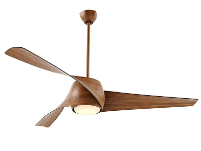 Modern Wooden Ceiling Fan With Three Blades And Built In Light 3d model