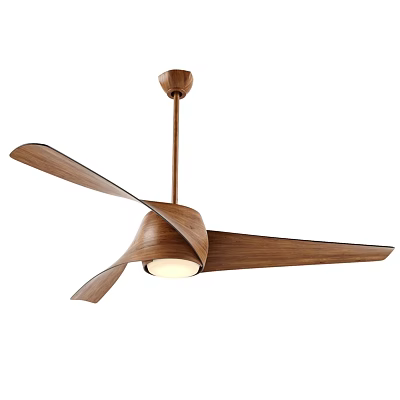 Modern Wooden Ceiling Fan With Three Blades And Built In Light 3d model