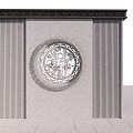 Traditional Gray Stone Feature Wall With Circular Relief And Flanking Pillars