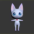 Cute Cartoon Cat Game Character With White Body Purple Ears And Red Bow Tie