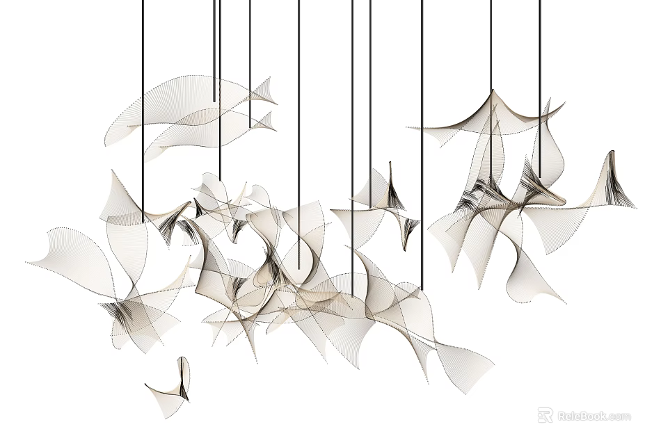 Artistic Abstract Pendant Lights With Irregular Metal Frames And Transparent Shades For Modern Interior Decor 3d model 