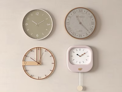 Various Wall And Table Clocks With Modern Vintage Designs Different Shapes And Colors 3d model