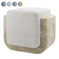 Modern Square Stool With Soft Light Gray Fabric And Beige Stone Base