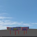 Multiple Colorful Signboards with Red Poles as Practical Household Items on Blue Background